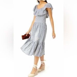 Tory Burch cotton eyelet embroidered ruffle dress midi size 4